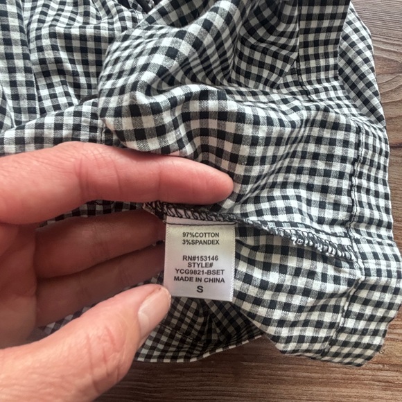 Gingham Tie Front Crop Top Black & White Cottagecore Boho Size Small - Picture 4 of 5